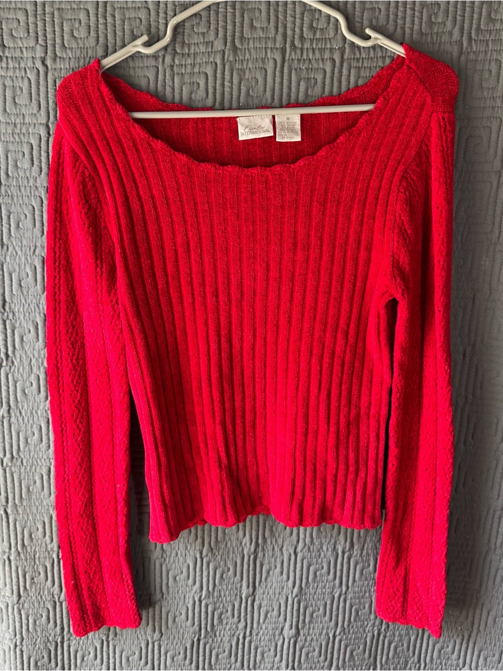 Fiorlini Pullover Sweater Womens Medium Red Ribbed Long Sleeve Round Neck